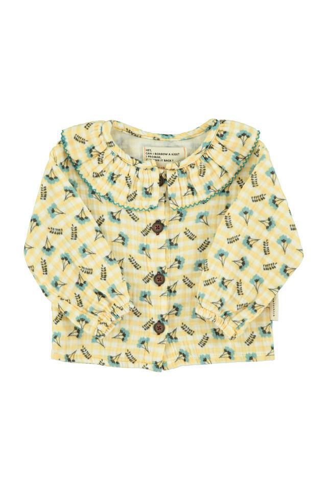 PIU BLOUSE W COLLAR YELLOW CHECKERED W/FLOWES