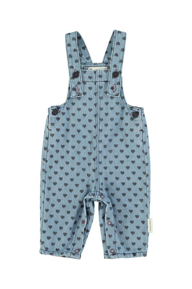 PIU DUNGAREES WASHED BLUE DENIM W BLACK HEARTS