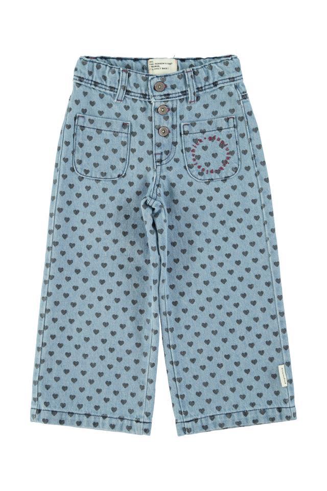 PIU FLARE TROUSERS WASHED DENIM W BLACK HEARTS