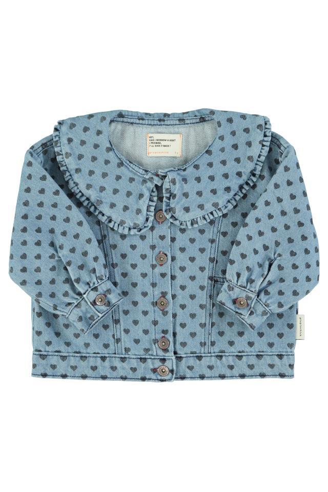 PIU JACKET WASHED BLUE DENIM W BLACK HEARTS