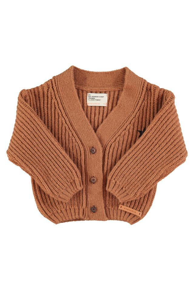 PIU KNITTED CARDIGAN BROWN W BAND& CREW ONLY PRINT
