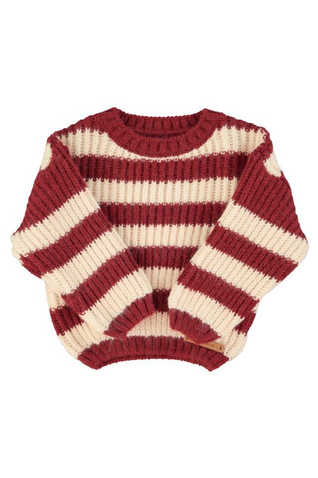 PIU KNITTED SWEATER BORDEAUX&LIGHT PINK STRIPES