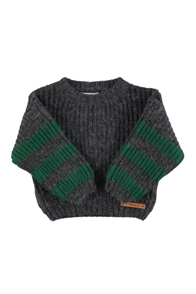 PIU KNITTED SWEATER GREY&GREEN STRIPES