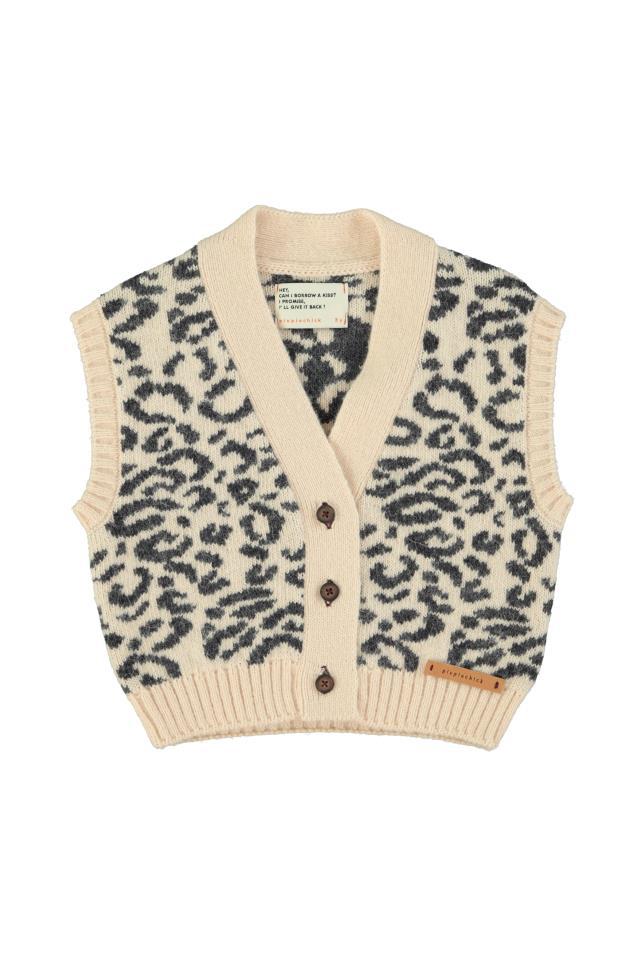 PIU KNITTED WAISTCOAT LIGHT PINK W BLACK ANIMAL PR