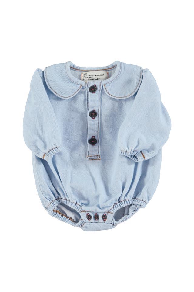 PIU LONG SLEEVE ROMPER W COLLAR LIGHT BLUE SOFT DE