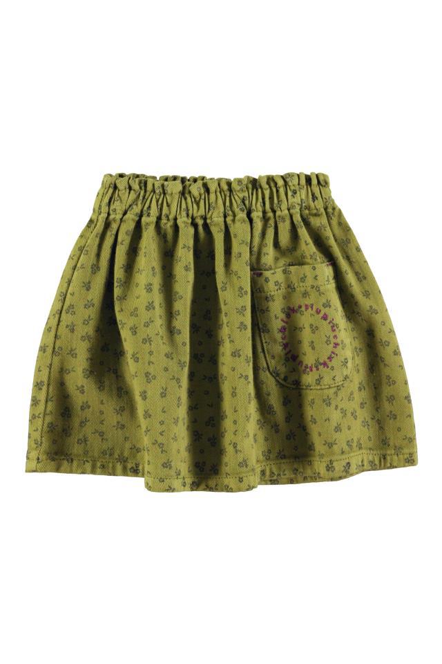 PIU SHORT SKIRT KHAKI W BLACK FLOWERS