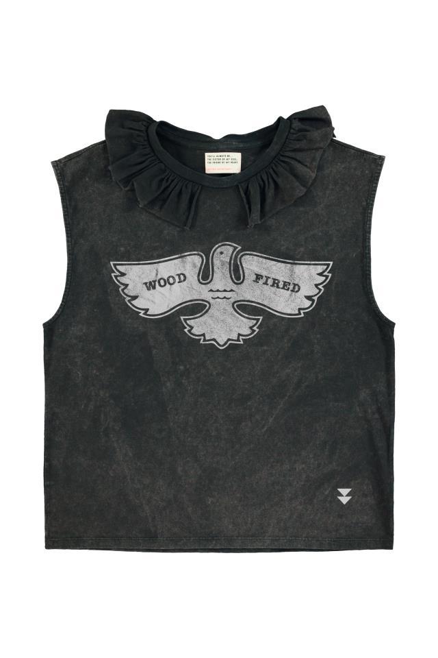 PIU SLEEVELESS T´SHIRT W PETER PAN COLLAR FADED BL
