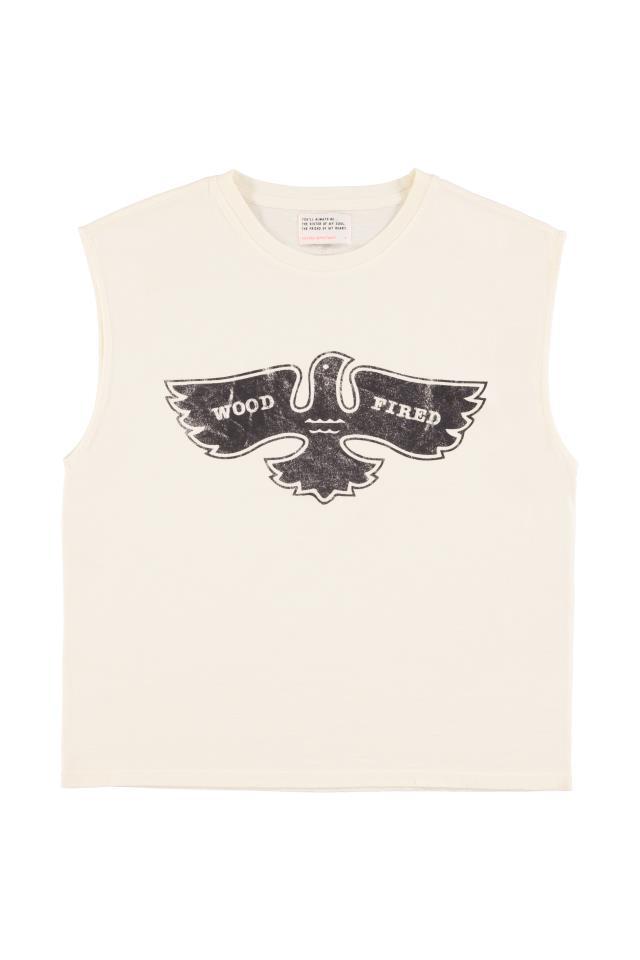 PIU SLEEVELESS T´SHIRT W ROUND NECK WHITE W EAGLE