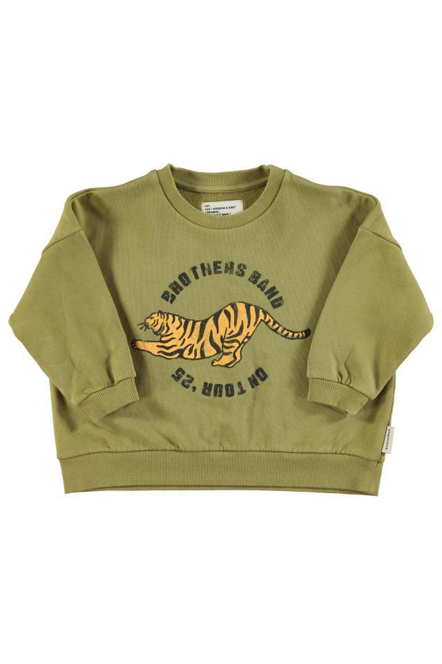 PIU SWEATSHIRT OLIVE GREEN W TIGER PRINT
