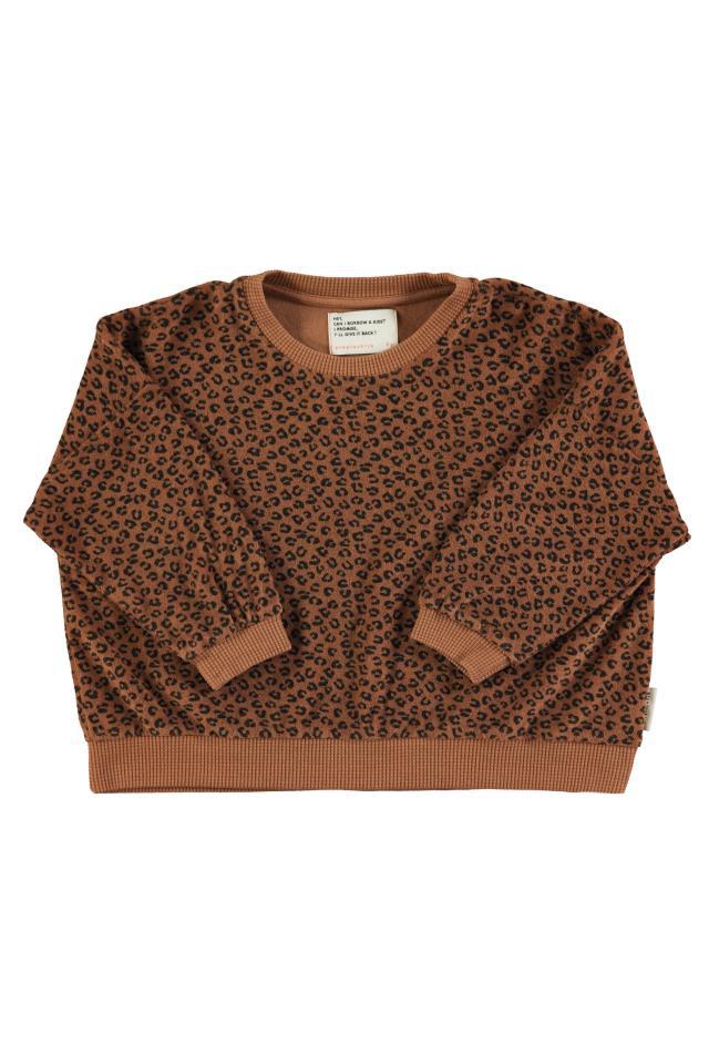 PIU TERRY COTTON SWEATSHIRT BROWN W ANIMAL PRINT
