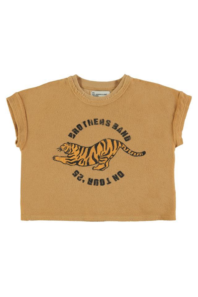 PIU TERRY COTTON T´SHIRT MUSTARD W TIGER PRINT