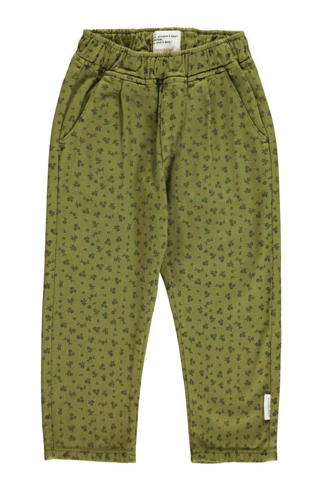 PIU UNISEX TROUSERS KHAKI W BLACK FLOWERS