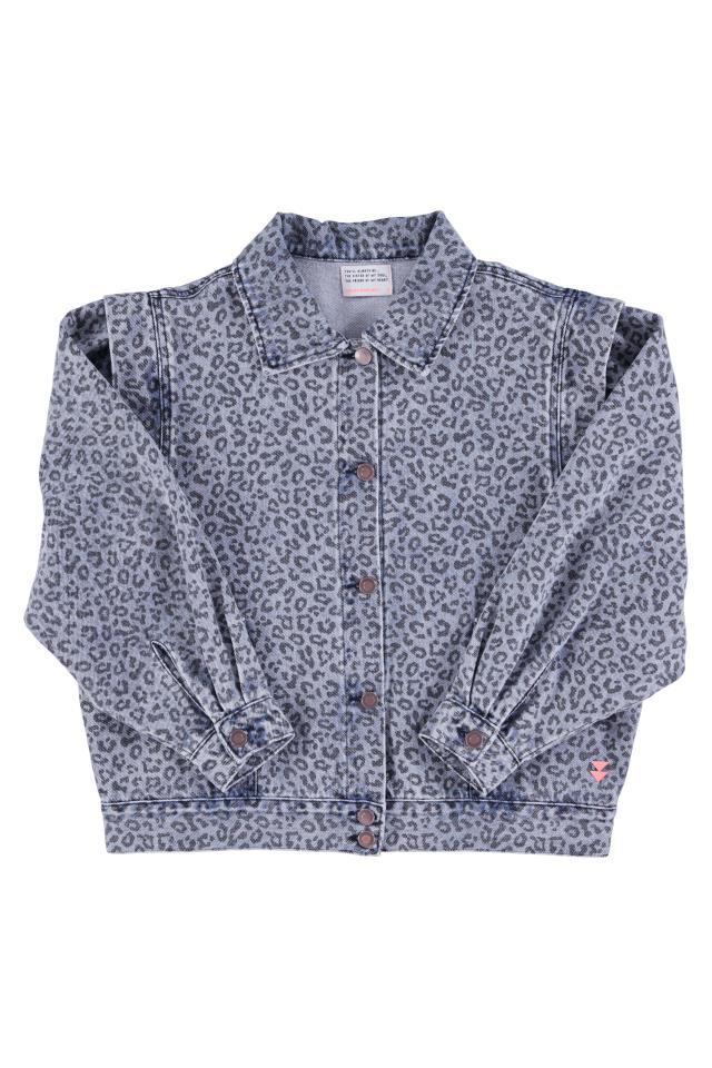 SISTERS JACKET WASHED BLUE DENIM W ANIMAL PRINT