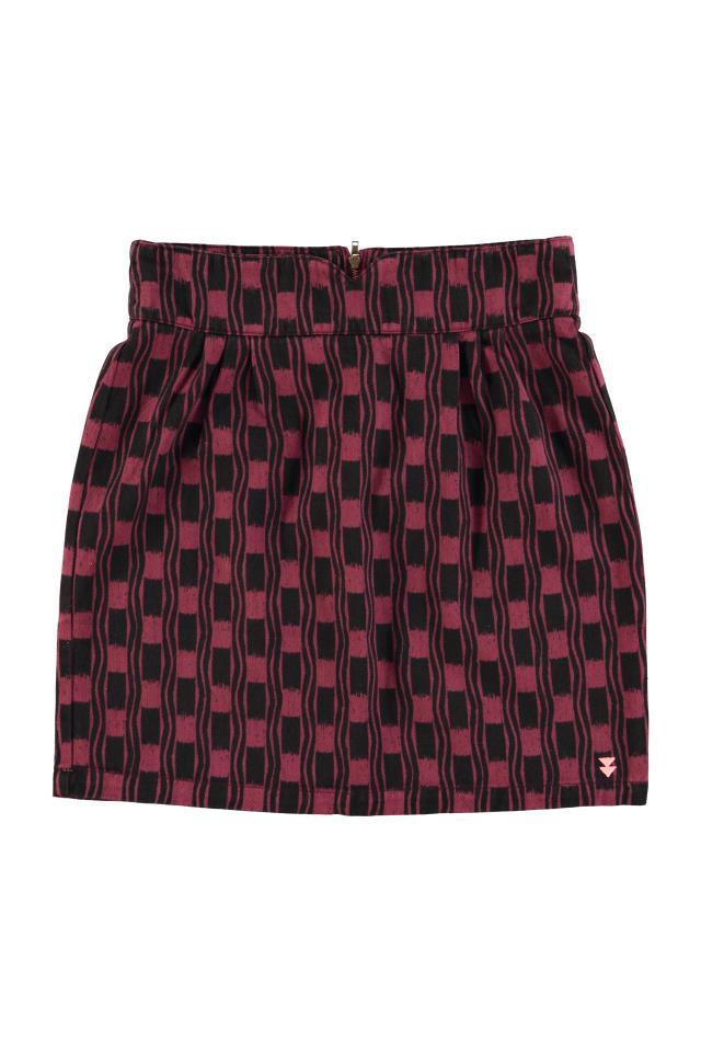 SISTERS SHORT SKIRT AUBERGINE&BLACK SQUARES