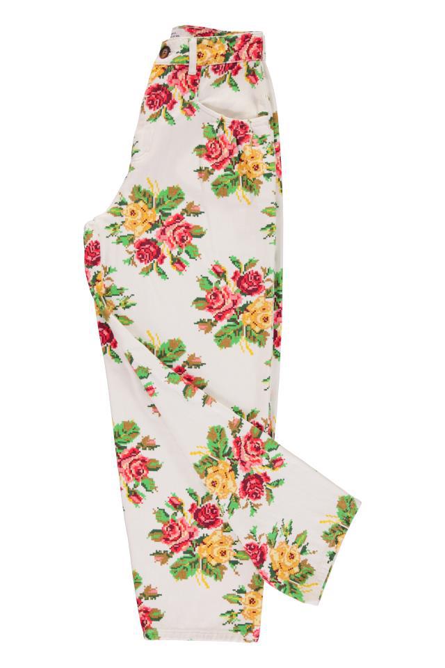 SISTERS TROUSERS ECRU W MULTICOLOR FLOWERS